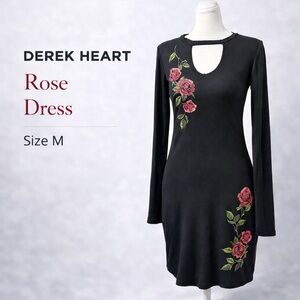 Derek Heart Black Floral Bodycon Dress Cutout Neck Size M
